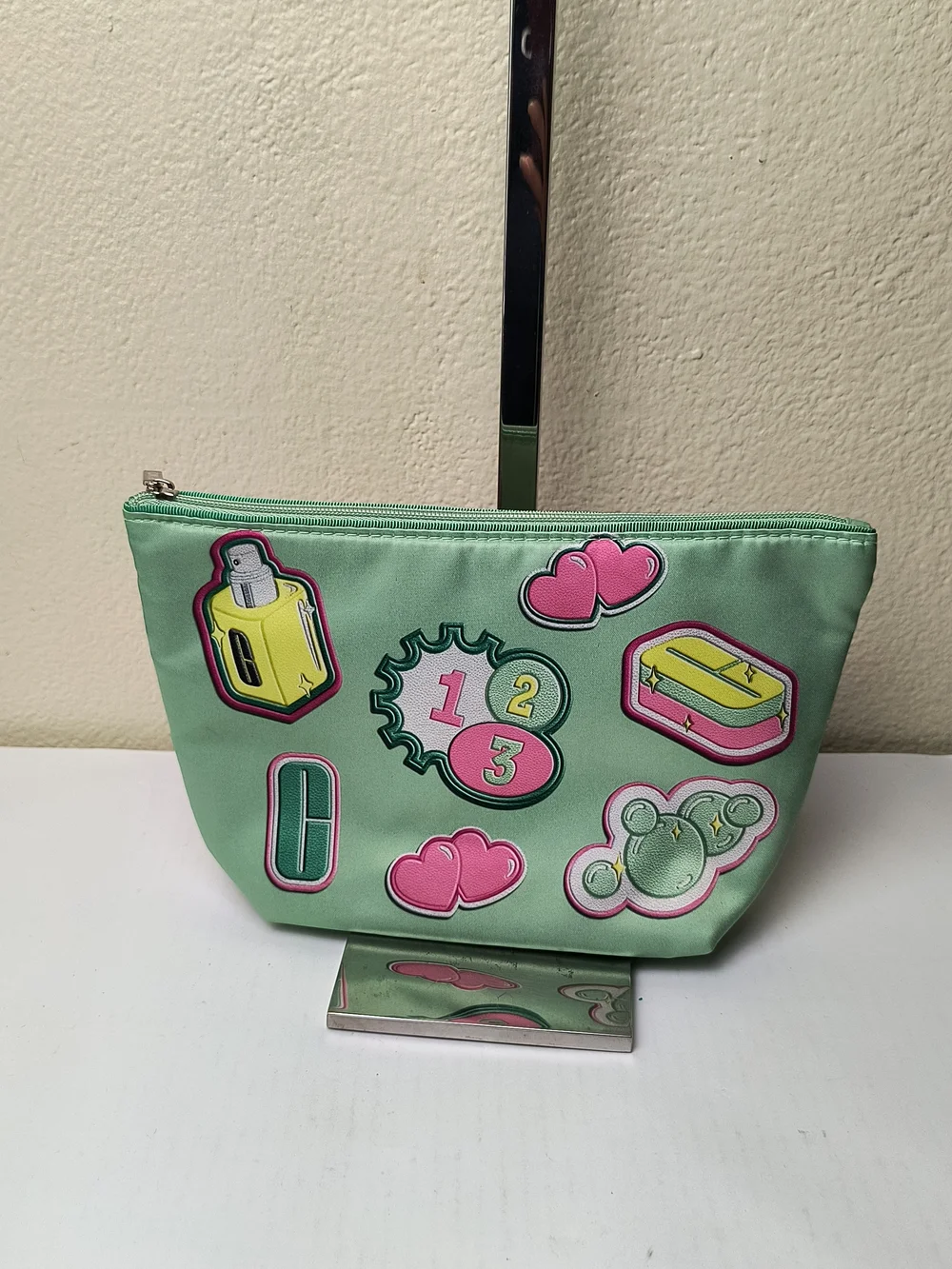 Clinique Mint Green Cosmetic Pouch with Yellow Patch